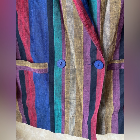 Pellini Funky Oversized Linen Cotton Blend Vertical Multicolor Striped Blazer 10 - Picture 4 of 5